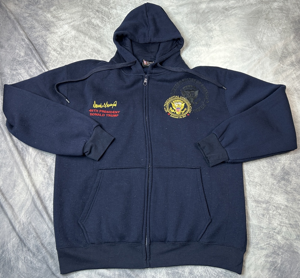 President Donald Trump Inaugural 45th Full Zip Hoodie Mens L Navy Fleece 45th